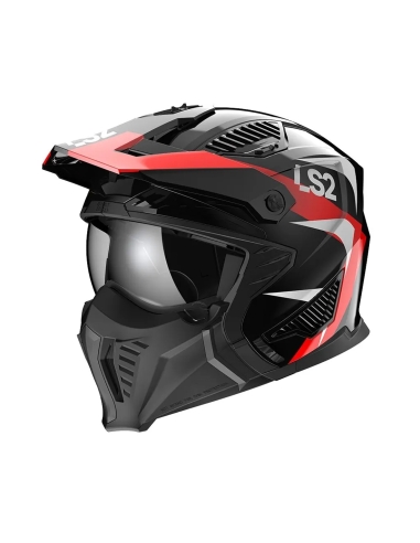 LS2 OF606 Drifter Triality Vermelho Capacete modular aberto para motociclismo de trial