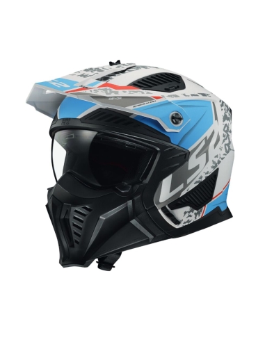 LS2 OF606 Drifter Devo branco mate azul Capacete modular aberto para motas de turismo