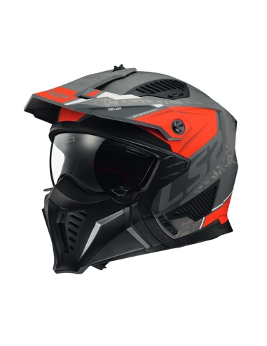 Capacete LS2 OF606 Drifter Devo vermelho titânio mate prata, aberto e modular para motas de motocross de turismo