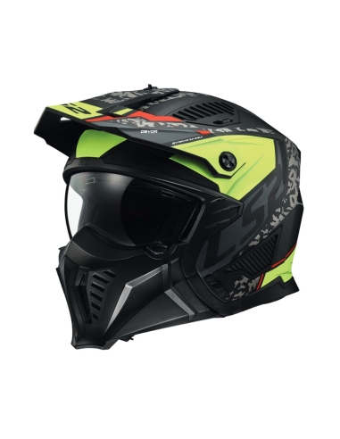 LS2 OF606 Drifter Devo mattschwarz H-V- gelb Modular Open Face Touring Scooter Motorradhelm