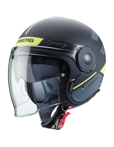 Caberg uptown Loft negro mate antracita amarillo fluo cara abierta casco scooter moto