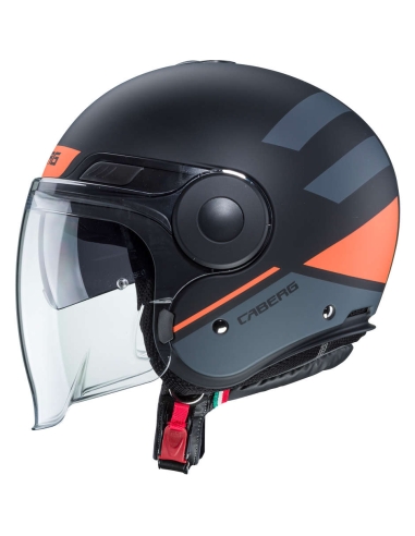 Caberg Uptown Loft nero opaco antracite arancione fluo casco moto da turismo aperto