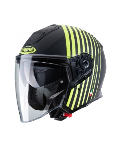 CABERG FLYON Motorcycle Urban Riding Open Face Helmet Black Yellow Fluo