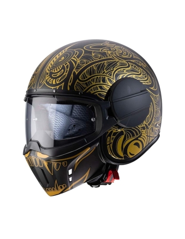 Caberg Ghost maori nero opaco oro casco moto scooter aperto su strada