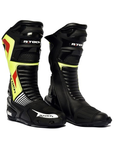 R-Tech Road Racer WP Botas de couro para corridas Preto/Amarelo Fluor