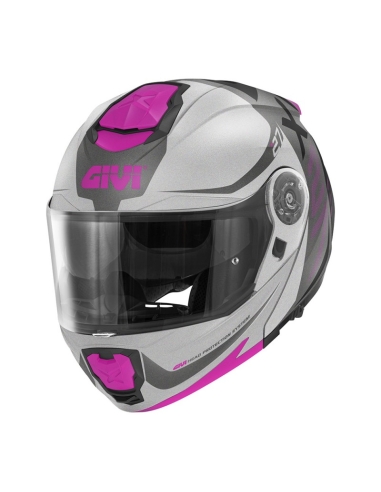 GIVI -X.27/DIMENSION Sports para motocicleta Capacete Modular Lady Lady Branco/Fúcsia/Roxo