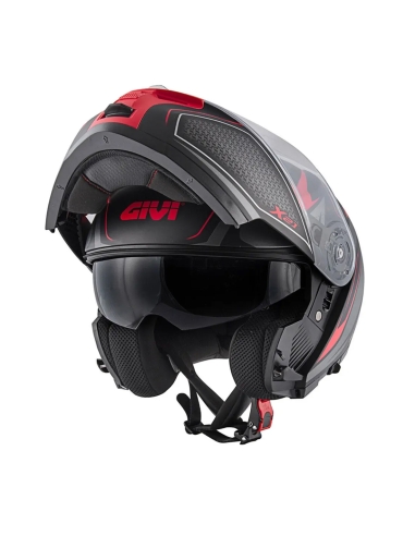 Capacete modular para motas Givi X21 Challenger prata preto mate vermelho flip up