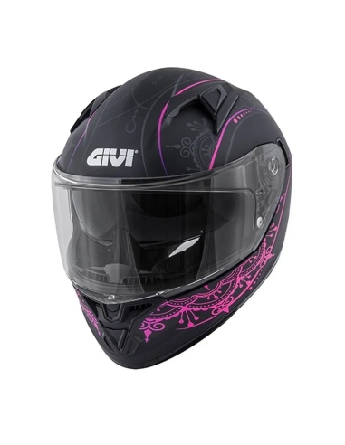 GIVI 50.6 STOCCARDA MENDHI LADY PINTADO NEGRO/ROSA CASCO INTEGRAL MOTO CARRERAS