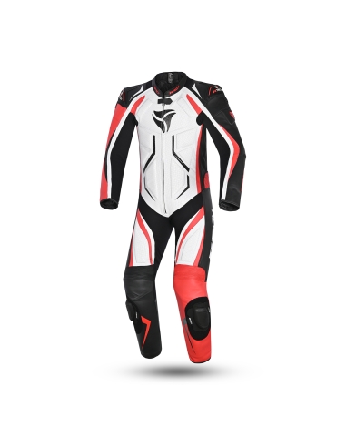 R-Tech Defender GP Tuta Moto In Pelle Racing Intera Bianco/Nero/Rosso