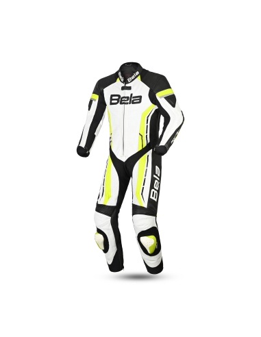 Bela Rocket Kids Motorcycle Leather Suit 1Pc White/Black/Yellow Fluorescent