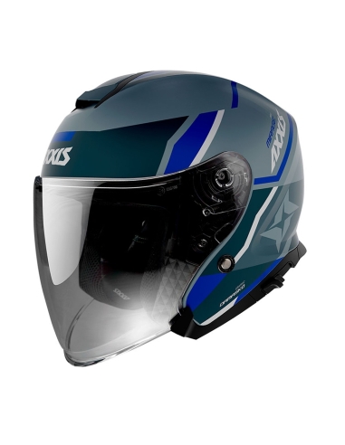 AXXIS OF504SV Mirage SV Damasko D7 Mattblauer Motorradhelm mit offenem Gesicht