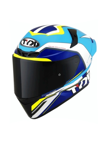 Casque de moto intégral de sport KYT TT Course Grand Prix blanc bleu