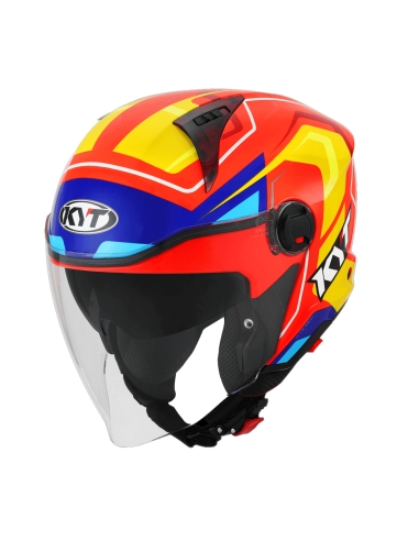 Casco da moto da turismo KYT D City lucent over tech arancione fluo giallo