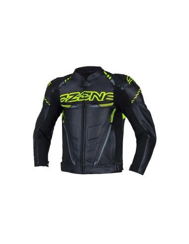 OZONE - Chaqueta Piel  RS600 BLACK/FLUO YELLOW