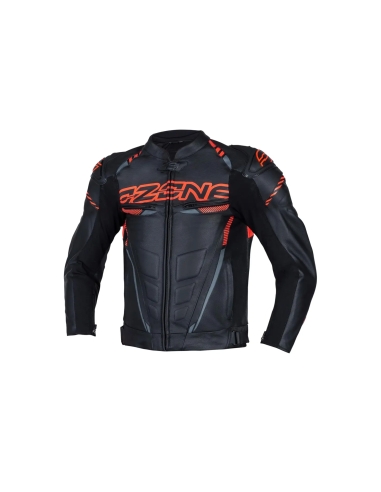 OZONE - Chaqueta Piel RS600 BLACK/FLUO RED