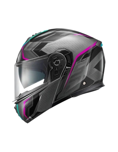 Casque de moto Kappa KV 50 Graphic Escalade Titanium Rose Flip Front