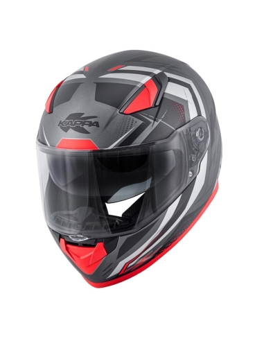 Capacete Kappa KV41 Dallas Scraps Matt Titanium Red Full Face para motociclista