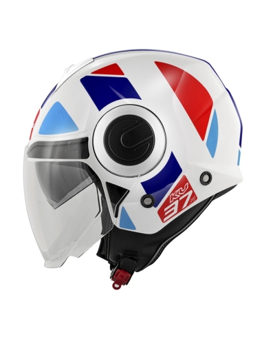 Capacete de scooter Kappa KV37 EVO estilo branco azul vermelho certificado