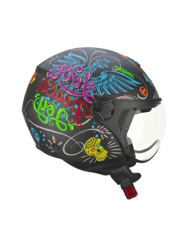 Capacete de scooter em forma de rosto aberto CGM 167S FLO JOY Preto Verde Azure