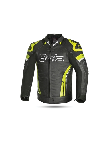 Bela Rocket Men Giacca Pelle Moto Nero/Giallo Fluro