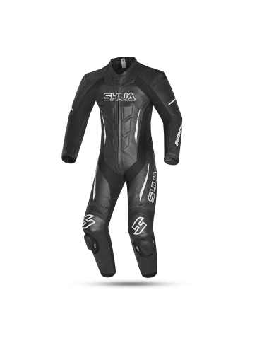 Shua Infinity Fato de corrida de motocicleta de couro 1peça Preto/Branco