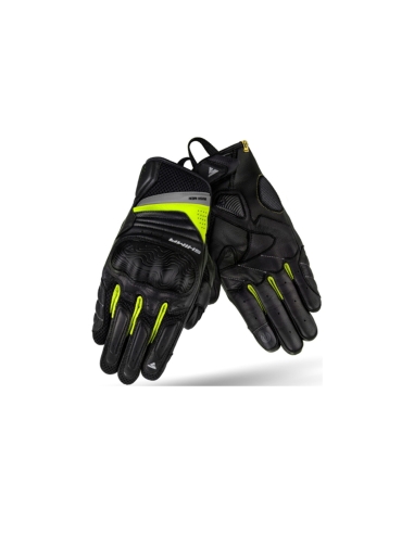 Rush Hommes Gants courts d'été en cuir pour motocyclistes Jaune Fluo