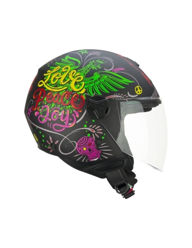 Capacete Scooter Aberto Longo CGM 167S FLO JOY Preto Verde Azure