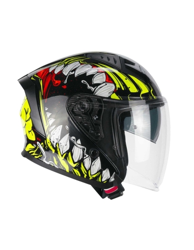 Casque Moto Jet CGM 127X DEEP FREAKER Racing Noir Jaune Fluo