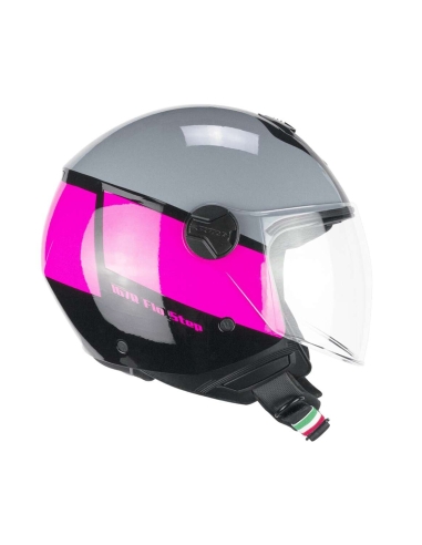 CGM 167R FLO STEP Long Visor Urban Street Open face Scooter Helmet Fuchsia Grey