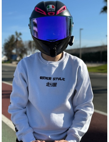 Riderstyle -Sudadera Hashiriya (sin capucha) – “Street Racer” Blanco