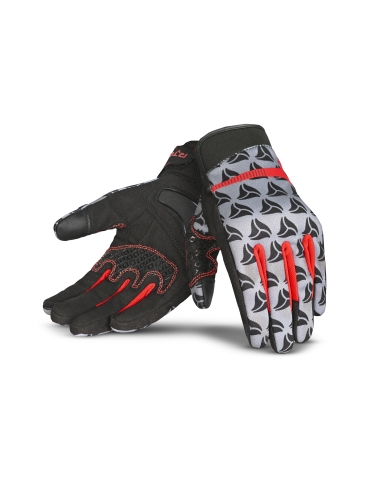 R-Tech Leopard Luvas têxteis de motocicleta Preto/Vermelho