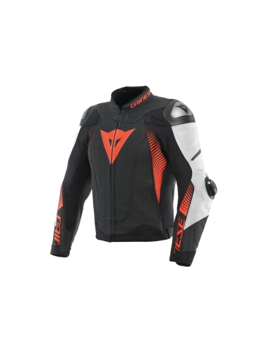 DAINESE - UPER PEED 4 EATHER JACKET PERF. BACK-ATT  WHITE  FUO-RED