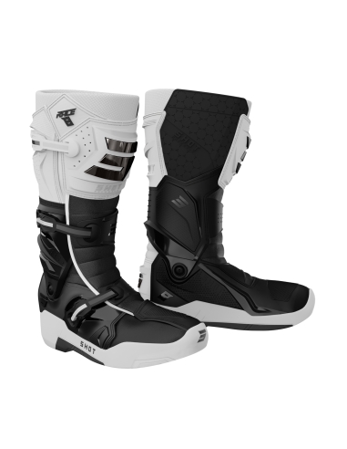 Shot Race 8 Racing Motorcycle Boot Black White Chrome