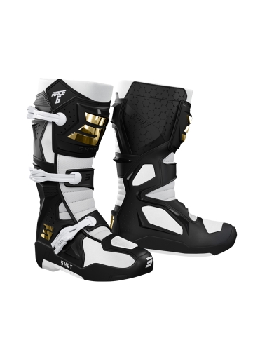 Shot Race 6 Racing Motorcycle Boot Black White Gold