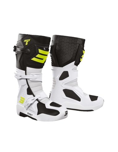 Shot Race 6 Racing Motorcycle Boot Black white  Neon Yellow