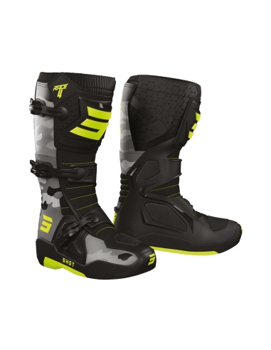 Shot Race 4 Racing Bota de Moto  Camuflaje Amarillo Neón