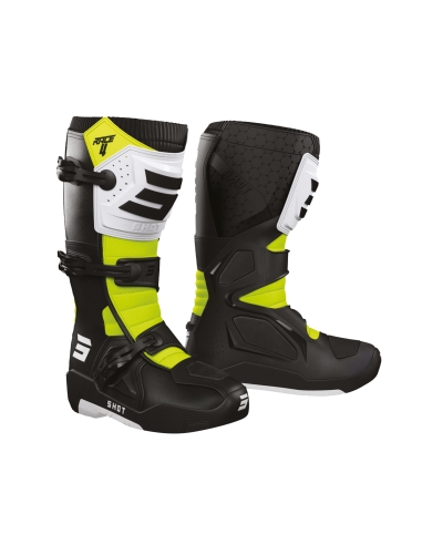 Shot Race 4 Racing Motorcycle Boot White Neon Yellow