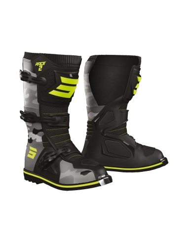 Shot Race 2.0 Kid Motorcycle Boot Cemo Neon Yellow