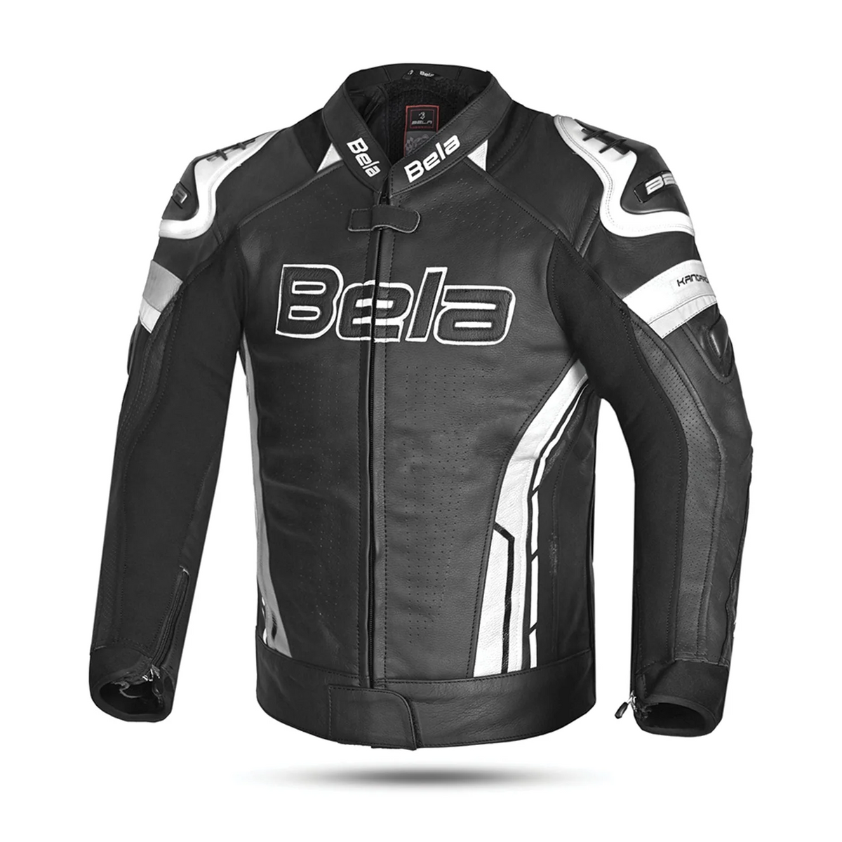 GIACCA DA MOTO IN PELLE DA UOMO BELA ROCKET NERA E BIANCA