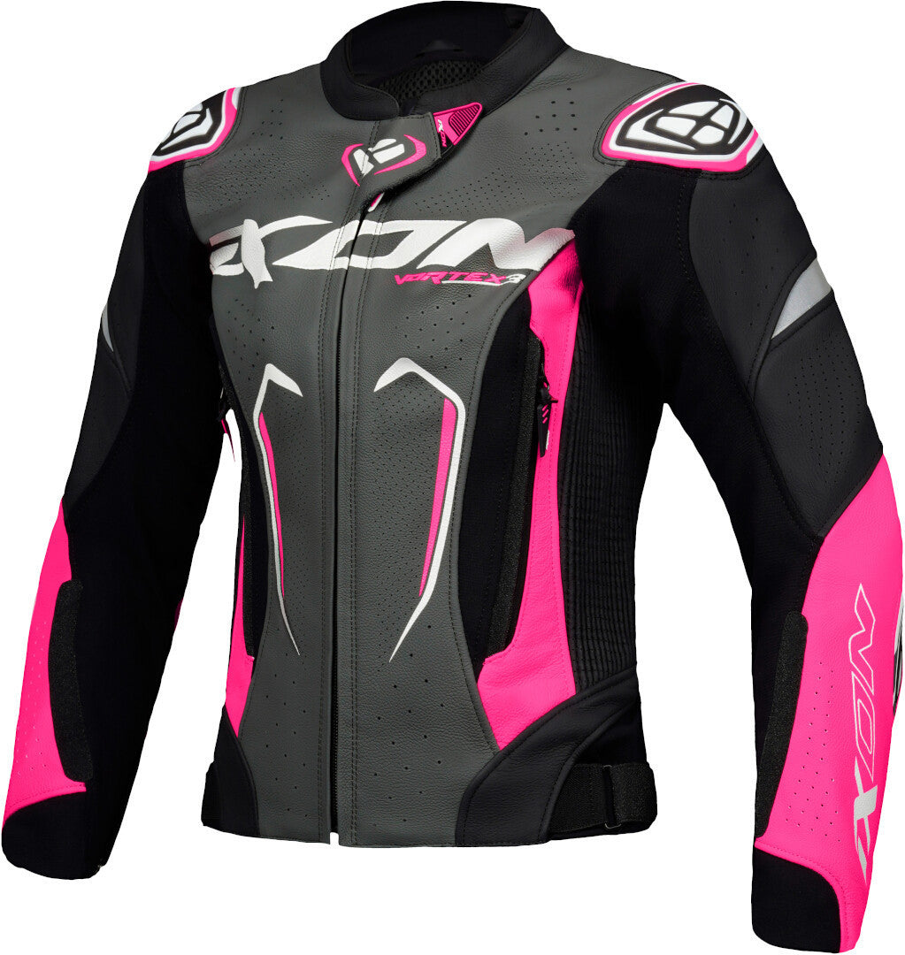 IXON VORTEX 3 Mujer Carreras Cuero Chaqueta Negro Rosa Blanco
