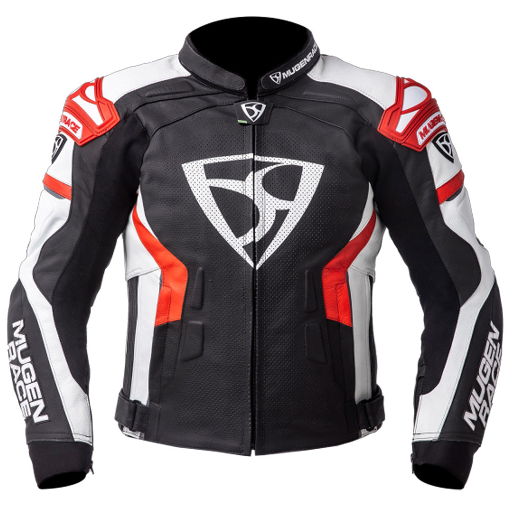 MUGENRACE LJ MNR 1821 MARCUS Chaqueta De Cuero Motocicleta Negro Blanco Rojo
