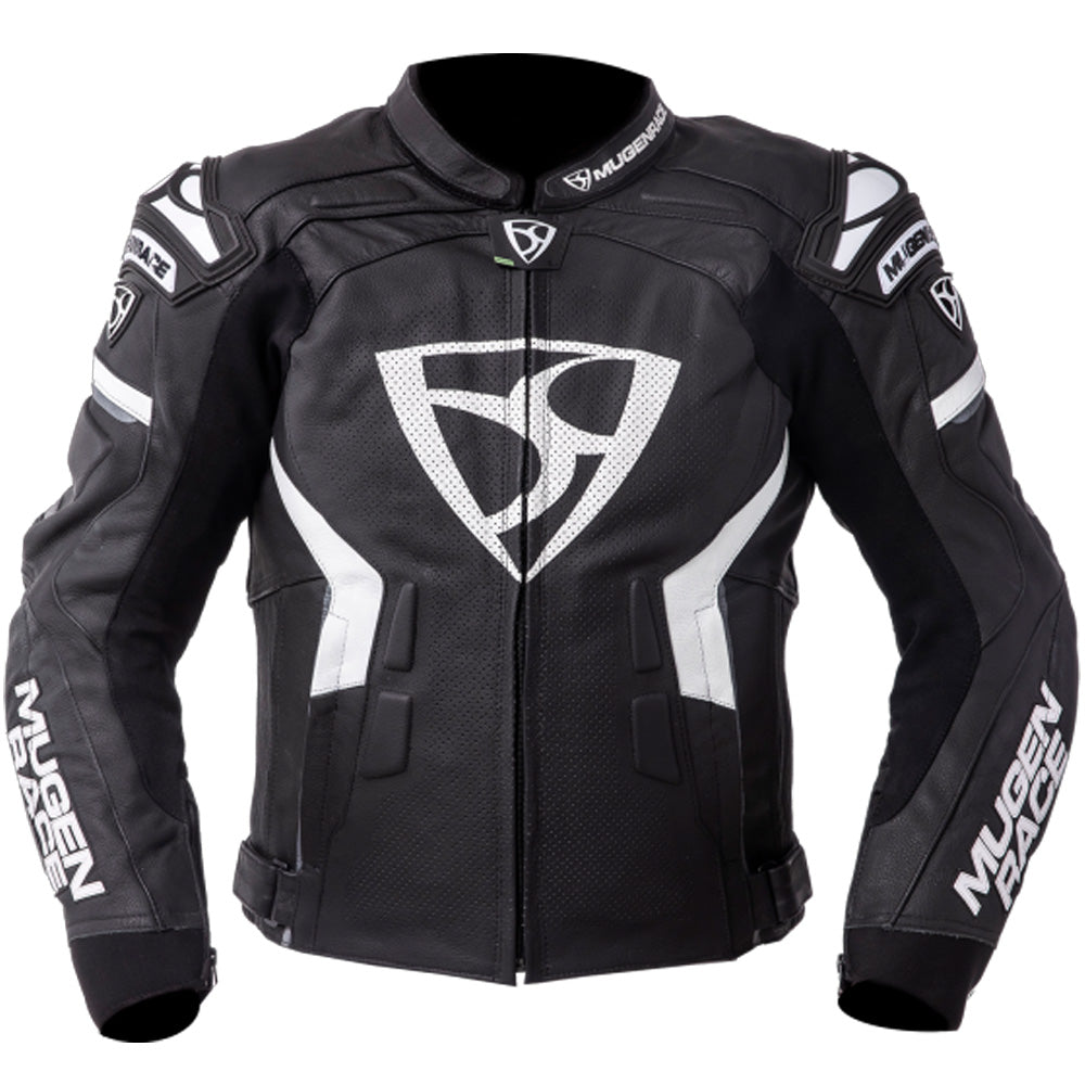 MUGENRACE LJ MNR 1821 MARCUS Chaqueta De Cuero Motocicleta Negro Blanco