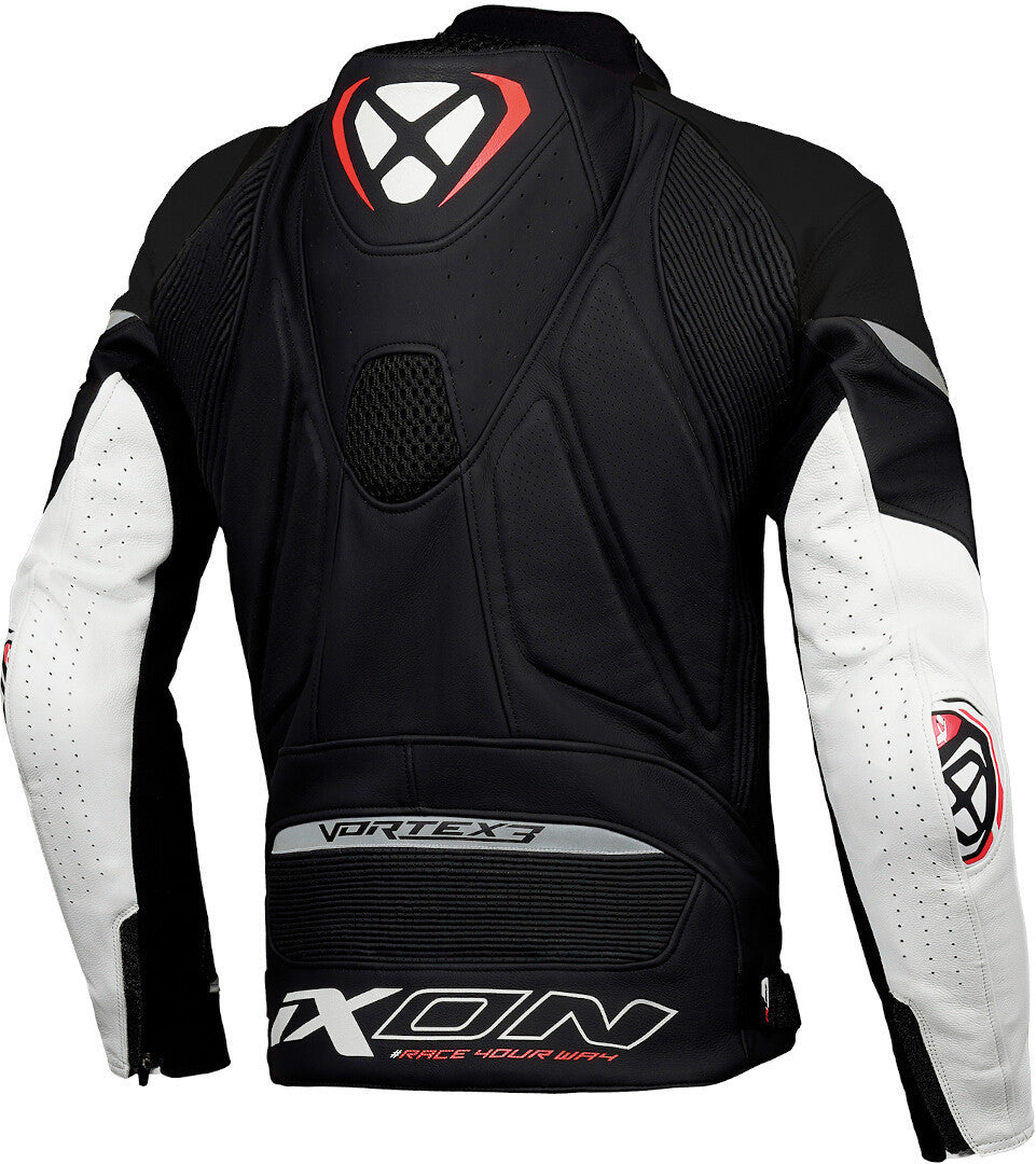IXON VORTEX 3 Hombre Chaqueta De Cuero Motociclista De Carreras Negro Blanco