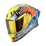 SCORPION EXO-R1 EVO II AIR ARON MISANO CASCO DE MOTO Plata-Amarillo Neon Azul