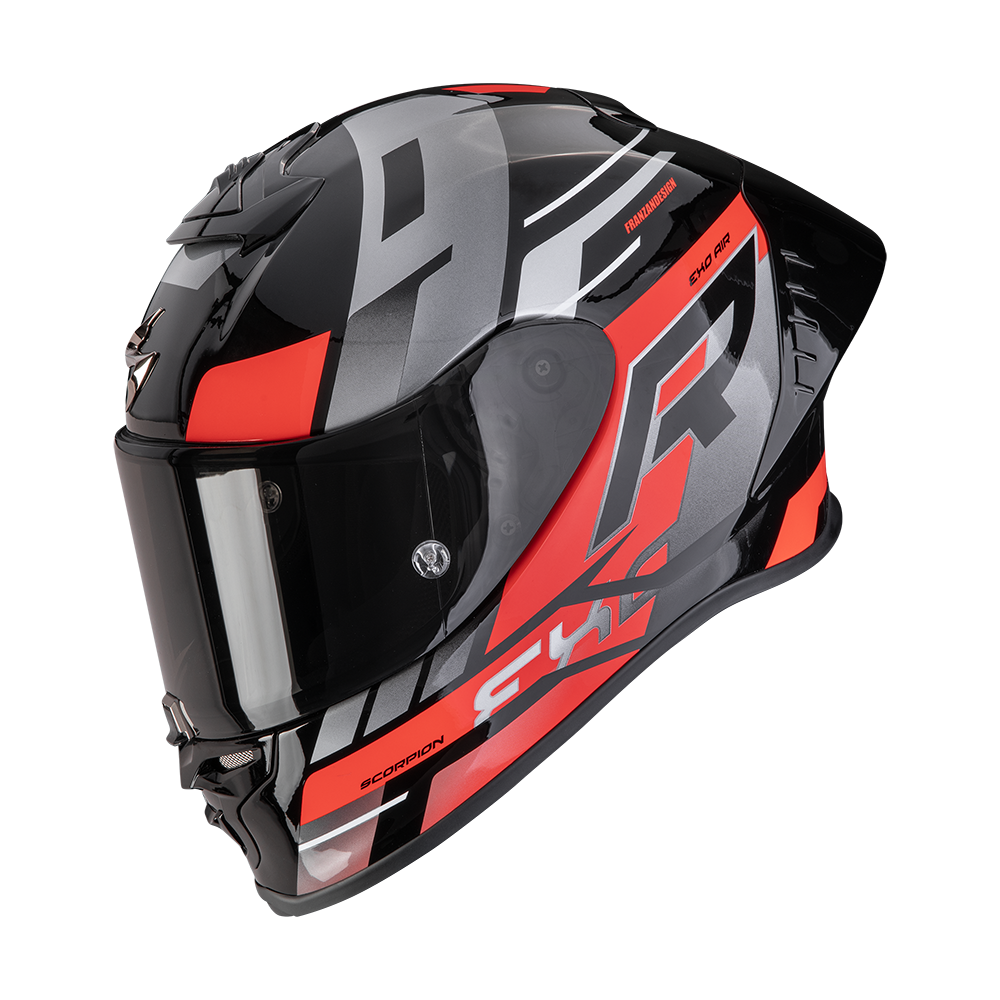 SCORPION EXO-R1 EVO II AIR ADRENALINE CASSO DE MOTO NEGRO ROJO PLATA