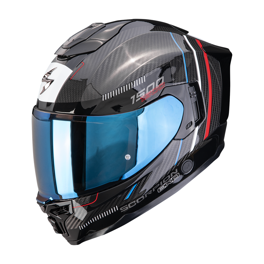 Capacete de Moto Scorpion Exo-1500 Carbon Air Zity Preto-Vermelho-Azul