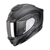 Capacete de moto Scorpion Exo-1500 Carbon Air Mundi, preto mate e prateado.