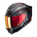 Capacete de moto Scorpion Exo-1500 Carbon Air Mundi, preto e vermelho.