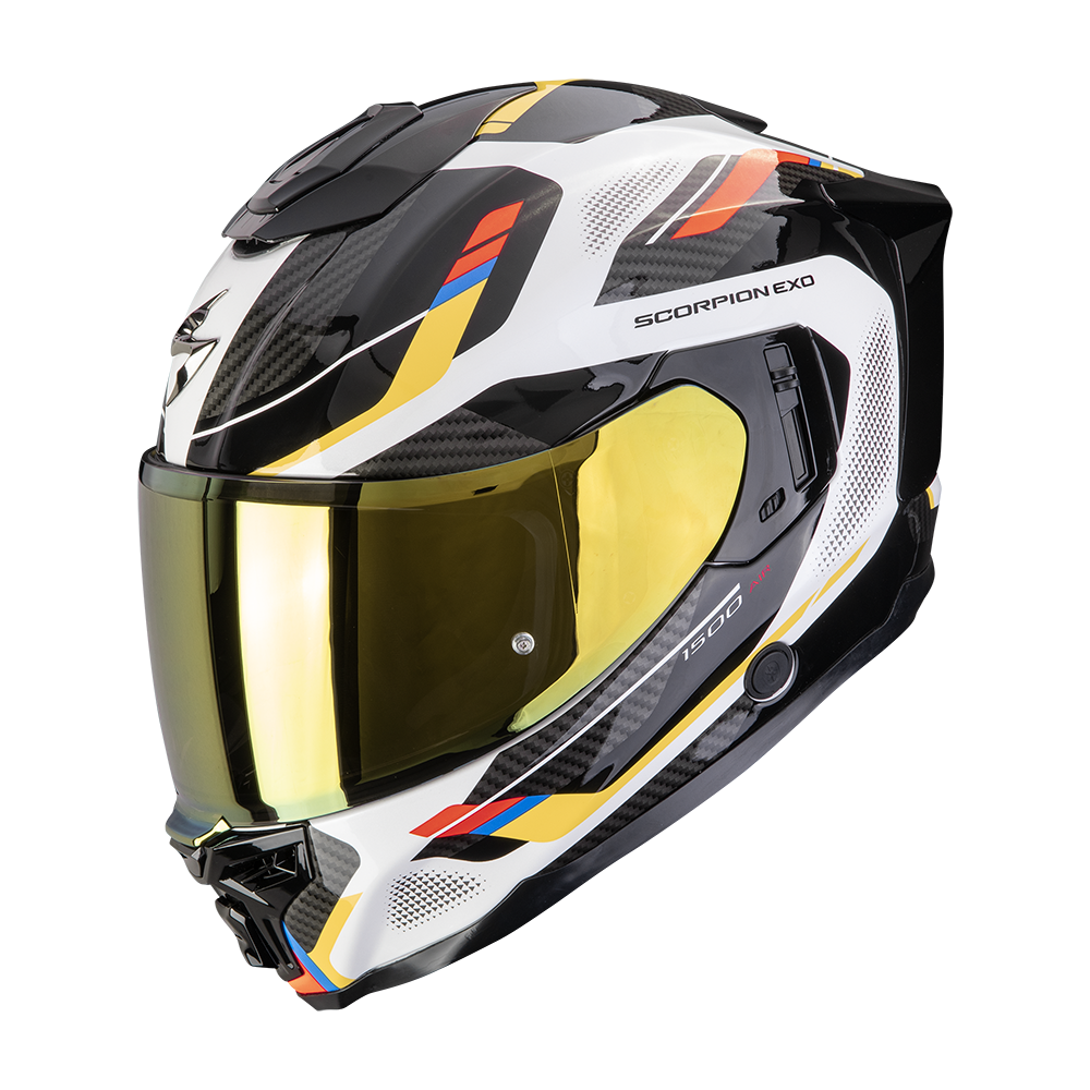SCORPION EXO-1500 AIR SLEEK MOTORCYCLE HELMET White-Blue-Yellow
