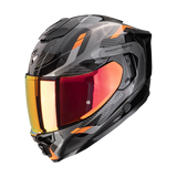 Capacete de moto Scorpion EXO-1500 Air Sleek, preto e laranja.
